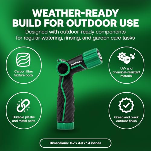 Rain Bird TCNZLADJ Garden Hose Nozzle - Thumb Control Water Spray | Adjustable Nozzle for Watering Plants, Outdoor Cleaning, Carbon Fiber Texture Grip, 3/4 In Threaded Connection, Green & Black - size: Adjustable Multi-Pattern