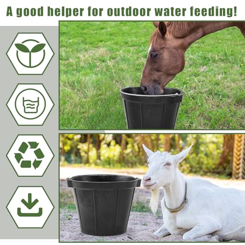 Sadnyy 2 Pcs Rubber Feeder Bucket, Quart Gallon Rubber Horse Feed Bucket with Handle Large Utility Feed Pan Dog Bowl Horse Feeder for Goats Horses Animal Feeding, Inches (10.6 x 8.6 Inches,Classic) - size: 10.6 x 8.6 Inches, style: Classic
