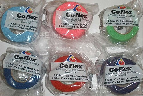 Andover CO-Flex 1"x5Yds Bright Color Variety 12-Pack Cohesive Flexible Elastic Latex Bandage Compression Self Adherent Wrap Vet Kids Children Animals Pets Cats Dogs Horses 3100CP