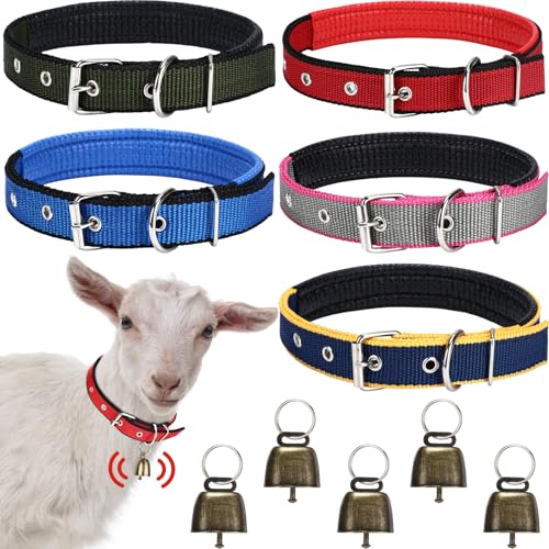5 Sets Adjustable Small Goat Collars with Bells Cow Horse Sheep Copper Bronze Bells Pet Collar Goat Supplies for Farm Animal Accessories