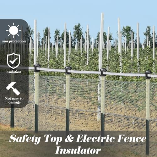 DoubleFill 24 Pcs Electric Fence Insulators and T Post Safety Cap, T Post Safety Topper Black Plastic Insulators for Wood Posts Wire Holding Fencing Garden Farm Highway Sport Fences Supplies (Black) - color: Black