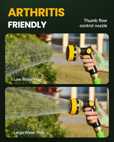 RAINPOINT Garden Hose Nozzle - 100% Heavy Duty Metal Thumb Control Spray Nozzles for Garden Hose High Pressure, 10 Pattern Water Hose Nozzle for Car Wash, Watering Lawn, Pets, Bright Yellow - color: Bright Yellow