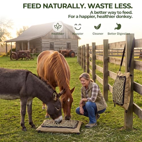 1 Pack Slow Feed Hay Bag for Horses & Donkeys, 23 x 19 in | 1000D Heavy Duty Fabric, 1.34 In Diamond Mesh, Easy Fill Top Design, Adjustable Hanging Straps, Ground or Hanging Feeding