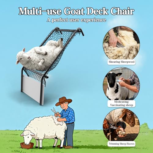 Deck Chair for Sheep | Heavy Duty Metal Goat Chair for Hoof Trimming, Adjustable Width 10"-16" Kick Plate, Suitable for Sheep, Goat, Lamb, Pony