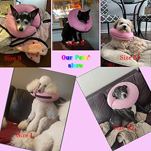 Inflatable Dog Cone Collar for After Surgery, Doggie Neck Blow up Donut Recovery ECollar, Soft Adjustable Dog Cone for Small Medium Large Dogs and Cats - color: Pink, size: Small (Neck: 6"-11")
