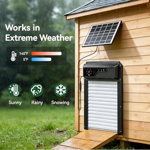 Automatic Chicken Coop Door with Camera, WiFi App Control, Solar Powered Smart Chicken Door with HD Night Vision, 5000 mAh Battery, Anti-Pinch Safety, Smart Alerts, Space-Saving Roll-Up Design