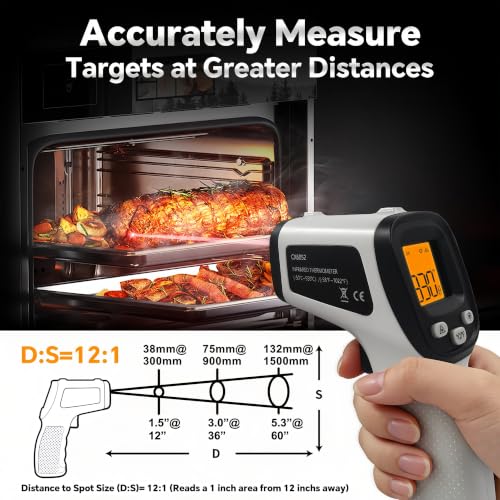 Infrared Thermometer Gun, Digital Laser Temperature Gun -58°F to 1022°F, Adjustable Emissivity, LCD Backlight, MAX/MIN Display, Non-Contact Thermometer for Pizza Oven, BBQ, HVAC, Griddle - color: Gray
