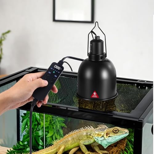 5.5inch Deep Reptile Light Fixture with Thermostat and Timer | Reptile Heat Lamp with 100W Ceramic Heat Emitter, For Turtle, Frog, Gecko, Snake, Lizard, Bearded Dragon