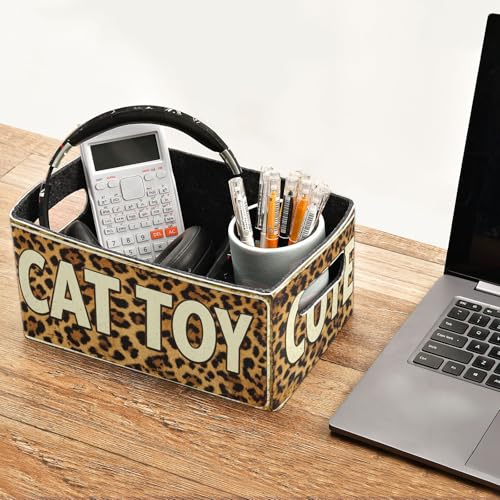 Storage Baskets Felt Foldable Storage Cube Shelf Bins Organizer Box for Kids Toys Office Bedroom Closet Babies Nursery 2-Pack (Leopard Cat Toy Word) - color: Leopard Cat Toy