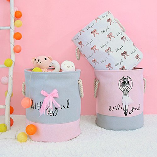 Round Thick Laundry Basket Collapsible Organizer Boys Girls Bowknot | Canvas Foldable Storage Hamper Sturdy Rope Handles for Household Gift Baskets Bedroom Clothes Toys Children Nursery - color: Bowknot