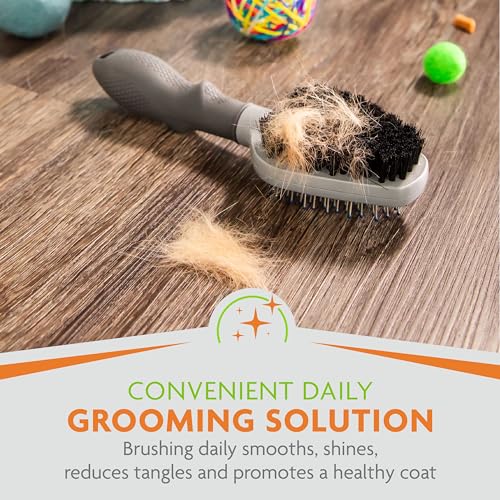 FURminator Dual Grooming Brush for Dogs & Cats | Metal Bristles Detangle & Massage, Boar'S Hair Smooths & Shines, Ergonomic Handle For Comfort
