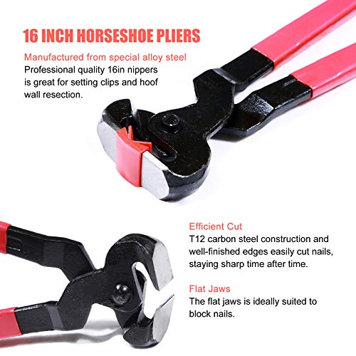 14 Inch Professional Hoof Trimming Kit, 8 Piece Farrier Tools Set with Hoof Nippers, Rasp, Shear Cutter, Hoof Knife, Sharpener, Pick, Gloves, Storage Bag, for Horse Goat Pig Hoof Care - size: 14.5 Inch