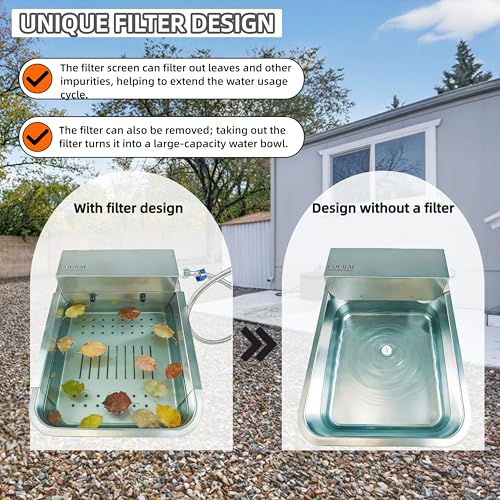 Metal Automatic Dog Water Dispenser Can Separate Large Debris | 3 Gallon Outdoor Automatic Water Bowl,Detachable Dual-Use Water Bowl,Water Level Control,for Dogs Poultry Sheep (11L-B) - color: High Lid