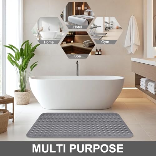 Shower Mat Non Slip, 36" x 24" Large Shower Floor Mat with Drain Holes and Suction Cups, Soft TPE Anti Slip Shower Stall Mats for Inside Shower, Machine Washable, Grey - color: Grey