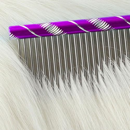 Fearless Alpaca Metal Pet Comb for Grooming Cats and Dogs (Purple) - Purple, Blue, Red, and Gold Colors Available - 8 Inch Length - Rounded Spine - Great Tool for Mats and Shedding