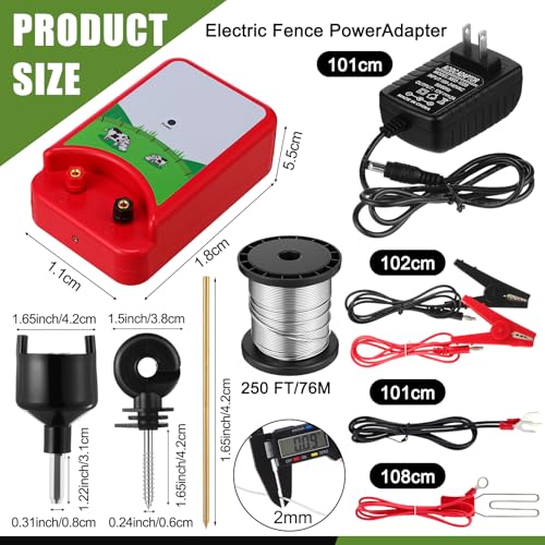 8 Mile Electric Fence 12000V 1.5Joule Electric Fence Charger Kit with Copper Ground Rod Insulator Socket Tool Aluminum Wire for Containing Dog Livestock