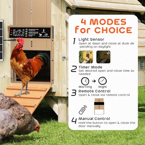 Asfrost Automatic Chicken Coop Door Solar Powered Automatic Chicken Door with Timer & Light Sensor, Anti-Pinch, Durable Aluminum Auto Chicken Door, Charge with 7W Solar Panel & USB - Brown - color: Brown