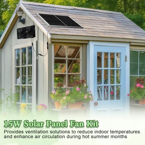 Glooglitter Solar Panel Fan Kit Solar Waterproof Exhaust Fans 15w Panel 2 Pcs High Speed Dc Brushless Fan for Attic Shed Barn Chicken Coop Greenhouse DIY Cooling Ventilation Project(1 Set)