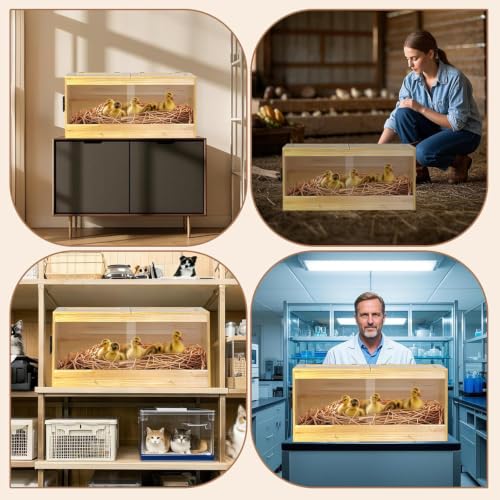 Large Wooden Chicken Brooder Box, Upgraded Drawer Manure Separation, Up to 30 Chicks, All-in-One Brooder with Heating Lamps, Ventilation Fan, Cleaning Tools and Thermometer, 31.5" × 15.7" × 19.6"
