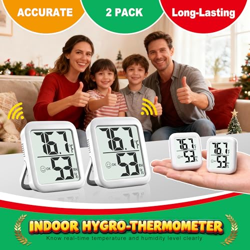 Antonki 2 Pack Room Thermometer Indoor Hygrometer | Monitor Temperature & Humidity, Accurate, Fast Read, Easy To View, Magnetic/Kickstand/Hanging, ℉/℃, w/ Battery, Compact - color: 2 Pcs * Classic White ( 90%+ Choice for Home )