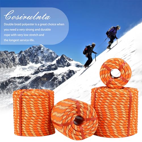 1/2 Inch Arborist Rigging Rope (150 Ft) - Orange Double Braid Polyester Tree Rope & Bull Rope, High Visibility Safety Line - 48 Strand High Tensile Strength - size: 1/2 In x 150 Ft, style: Orange