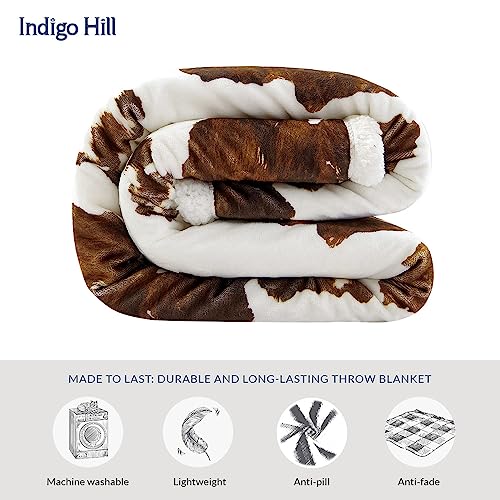 Indigo Hill by HiEnd Accents Elsa Cow Print 54x68 Sherpa Throw Blanket | Brown Cowhide Pattern, Rustic Western Style, Animal Print Fleece Blanket for Camping, Outdoor, Couch, Sofa, or Bed - color: Elsa Cow Print Brown