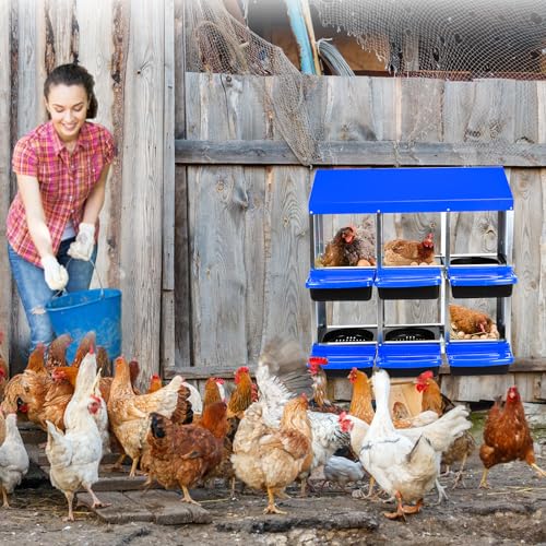 Chicken Nesting Box, Nesting Boxes for Chickens, 6 Compartments Chicken Laying Boxes with Lid Cover, Roll Away Nesting Box for Chickens Laying Egg to Protect Eggs, Blue
