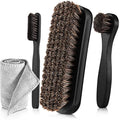 4 Pcs Horsehair Shine Shoes Brush Kit Polish Dauber Applicators Cleaning Leather Shoes Boots Care Brushes Suede Cleaner Brush with Microfiber Shoe Cloth(4 Pcs Black D) - style: 4 Pcs Black D