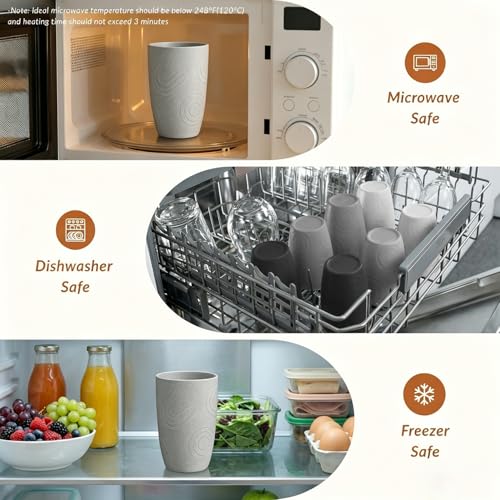 Homienly Glasses Drinking Set 12 OZ Wheat Straw cups- Reusable Drinking Vessel,Dishwasher Safe Cups for Kitchen-Grey Stone - color: Black Grey, size: 12 Ounces