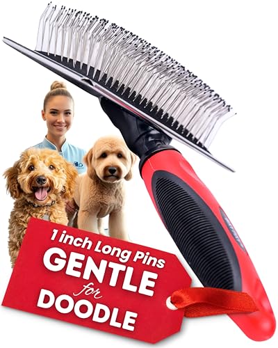 Dog Slicker Brush - Large - Protective Ball Tipped Pins Massages Pet Skin - Professional Groomer Dog Brush for Goldendoodle - Golden Retriever Brush (Large Size) - size: 8 Inch x 4.8