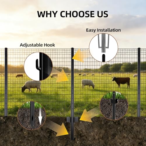 Metal Fence Post 4.8FT, 10 Pack Heavy Duty T Posts for Garden | Heavy Duty Steel / Black Coating / Rust Resistant / Garden Wire Fence Support / Trellis / No-Dig U Post - size: 4.8FT 10PCS
