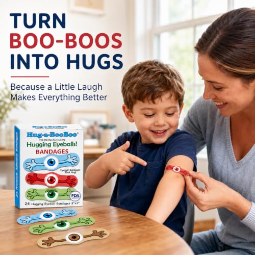 Hugging Eyeballs! Super Fun Eyeball Adhesive Bandages from Hug-a-BooBoo, The Amazing Bandages that Hug! Hugging Eyeball Characters with Arms! 24 Ct Box - size: 24ct, style: Hugging Eyeballs