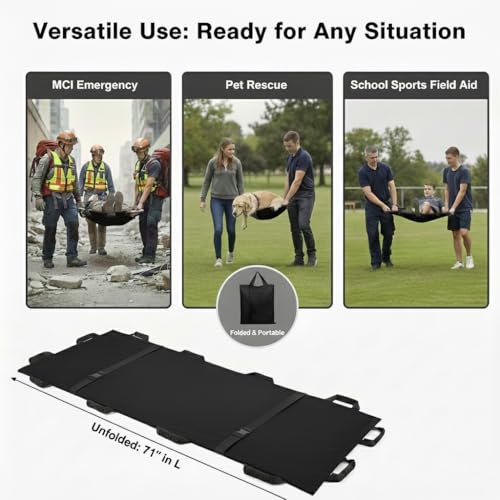 Portable Transport Stretcher with 12 Rubber Handles & Carrying Bag – Dog Stretcher & Gurney, Patient Animal Mover for Emergency Casualty Evacuation, 400lbs Capacity（Black） - color: Black2Pack, size: Two-Pack