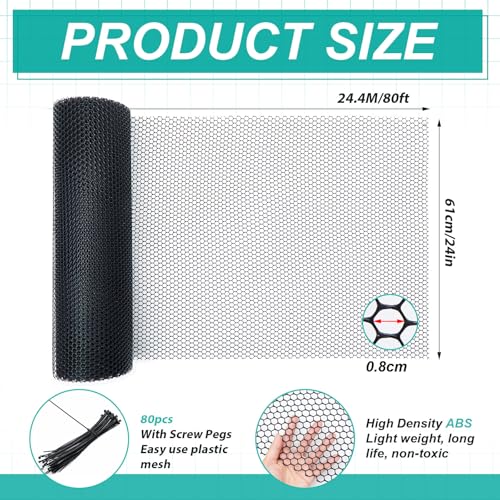24in x 80ft Plastic Mesh Fence Roll Chicken Wire Fencing with 80 Zip Ties-Easy to Cut No Rust Reusable Temporary Netting for Garden, Dog Barrier, Poultry &Construction and DIY Projects - color: Black, size: 24inx80ft