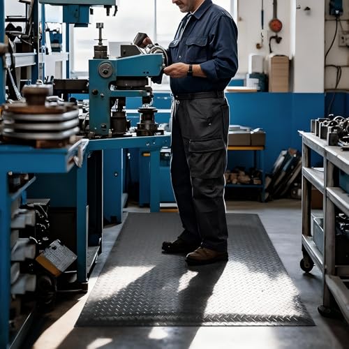 3 x 5 FT Anti Fatigue Mats 15/16 Inch Thick Sponge Ergonomic Mat | Diamond Grid Stable Standing Mat Construction Site Mechanic Booth Cashier Reception Gray Foam Core Comfort Extended Floor Mat - size: 59.9"L x 36.2"W x 0.9"Th