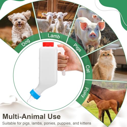 4 Sets Lamb Goat Feeding Bottles with Silicone Nipples, Thickened Heavy Duty Upside Down Hanging with Measurement Marks, Livestock Nursing Bottle for Lamb Goat Fawn Puppies Farm Use (500ml) - size: 500ml