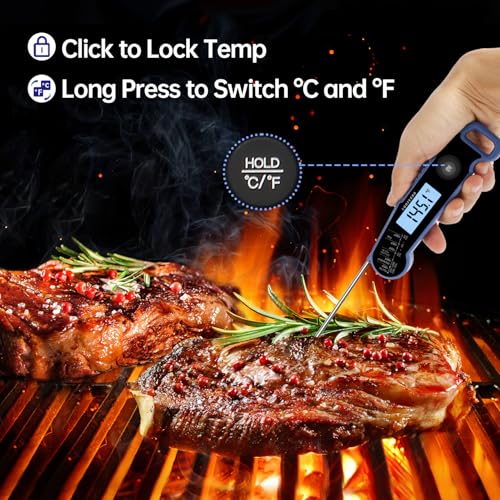 Lonicera Instant-Read Meat Thermometer, 1-Second, IP67 Waterproof, Blue | Thermocouple sensor delivers readings in 1 second with ±0.9°F accuracy, plus IP67 waterproofing, auto-rotate and wake - color: BLUE