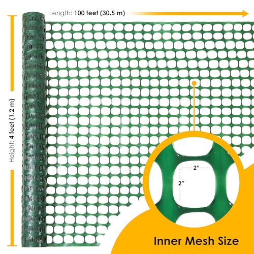 Fencing, Temporary Fence, Snow Fence, Chicken, 10.55 lb/roll, 4x100' Feet | Houseables Green Plastic Fencing, Deer Netting, Plastic Mesh Roll, Safety Netting, Construction, Yard, Garden, Dogs, Backyard - color: Green