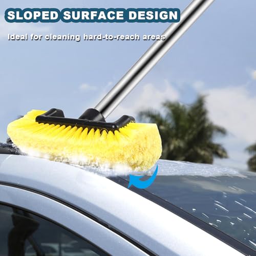 Car Wash Brush with Long Handle – Five-Sided Soft Bristle Brush for Car, Truck, SUV, RV, Boat & House Siding Cleaning - color: Yellow