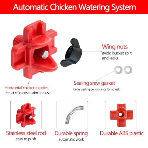 40 Pcs Horizontal Chicken Waterer Nipples with Drill Bits, Leakproof Poultry Watering System for Chicken Coop, Durable ABS Plastic & Stainless Steel, Water Saving Design for Outdoor Use
