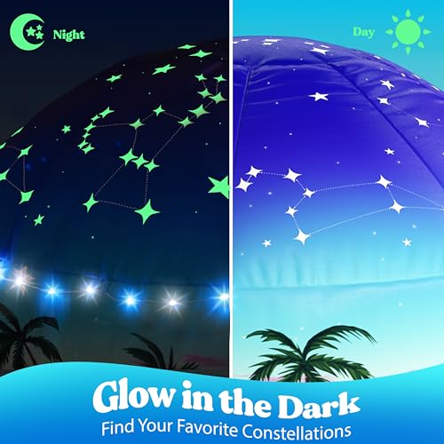 W&O Starlit Oasis Inflatable Fort with Lights & Sound - Fan Not Included | Starlit Oasis Aerodome with LED Lights, Sound Button, Glow-in-Dark Stars, Easy Entry/Exit. Fan Not Included, Ages 3-12 - color: Starlit Oasis