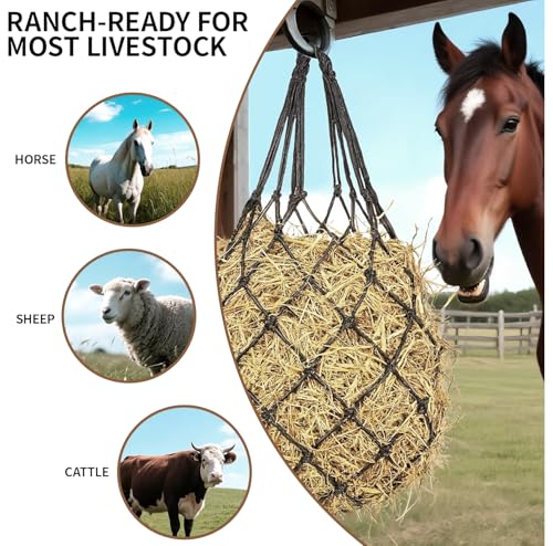 2 pcs 40" Hay Net for Horses, Made from Durable Nylon Rop, Regulate Intake of Hay hence Improve Digestion,for Horses Goat Sheep Hanging Slow Feed Hay Bag (Black 2) - color: Black 2