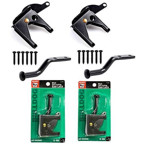 2 Set BullDog Hardware Self-Locking Gate Latch - Post Mount Automatic Gravity Lever for Wood Fence Gate Latches - Black Finish Steel