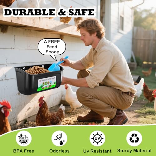 5 Pack Chicken Feeder, Duck Feeder Supplies, Hanging Fence Feed Trough with Clips for Goat, Sheeple, Piglet, Gooses, Turkeys, Dog Livestock Poultry, 8 Quarts in Total, Feed Scoop Included, Black - color: Black 5pcs