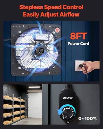 VEVOR 12 in Shutter Exhaust Fan Wall-Mount Automatic Louvers Variable Speed, Sturdy Steel Housing, Low Noise, AC Motor, 1347 CFM Ventilation and Cooling for Attic, Garage, Barn, Greenhouse, Workshop - size: 12 Inch Fan w/ Speed Controller