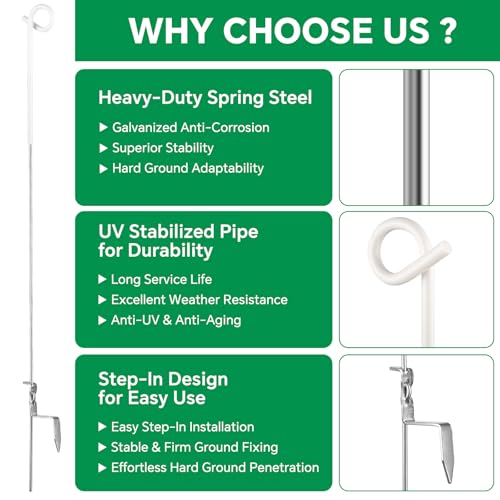 41 Inches Systems Pig Tail Step-in Fence Post,Electric Fencing Post,Stainless Steel for Fence for Garden and Livestock, Easy to Install and Move, White - color: White