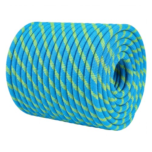 1/2 Inch Arborist Rigging Rope (150 Ft) | 9,000 lbs MBS Double Braid Polyester Bull Rope | ASTM F2116 Certified Static Line for Tree Removal, Heavy Limb Lowering & Utility Hoisting - Blue - size: 1/2IN x 150 FT, style: Blue Fluorescent Green