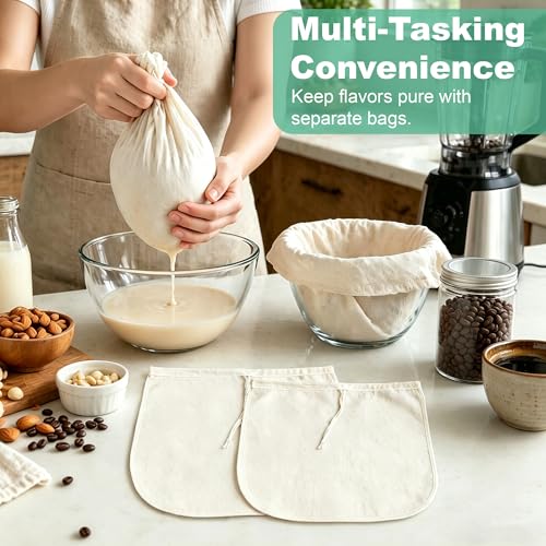 Reusable Nut Milk Bag 14x14in 2 Pack Natural Unbleached Cotton Strainer Bag | Large Cheesecloth Bag for Homemade Nut Milk, Cold Brew, Tea & Fruit Juice - color: 2 Pack