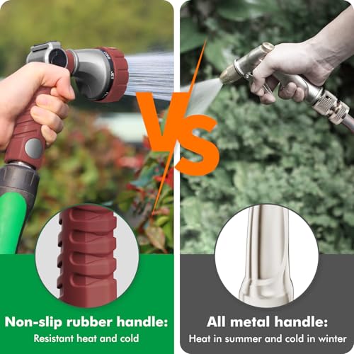 RESTMO Heavy Duty Hose Nozzle, Metal Garden Water Hose Sprayer | 7 Watering Patterns, Thumb Control, On Off Valve, Leak Proof Nozzle Sprayer for Watering Plants, Car & Pet Washing, Red - color: Red