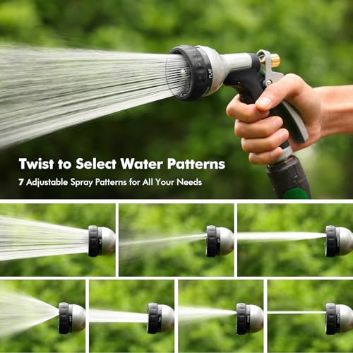 RESTMO Garden Hose Nozzle Heavy Duty, Rear Trigger Water Sprayer, Black | 7 Adjustable Spray Patterns, Durable Metal, Flow Control, Ideal for Plants & Lawns Watering, Cars & Pets Washing - color: Black